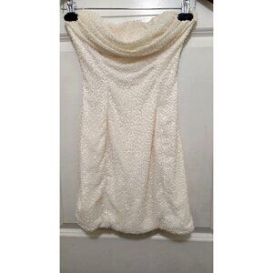 Oh Polly Ivory Embellished Strapless Cowl Neck Sequin Beaded Mini Dress Size 4